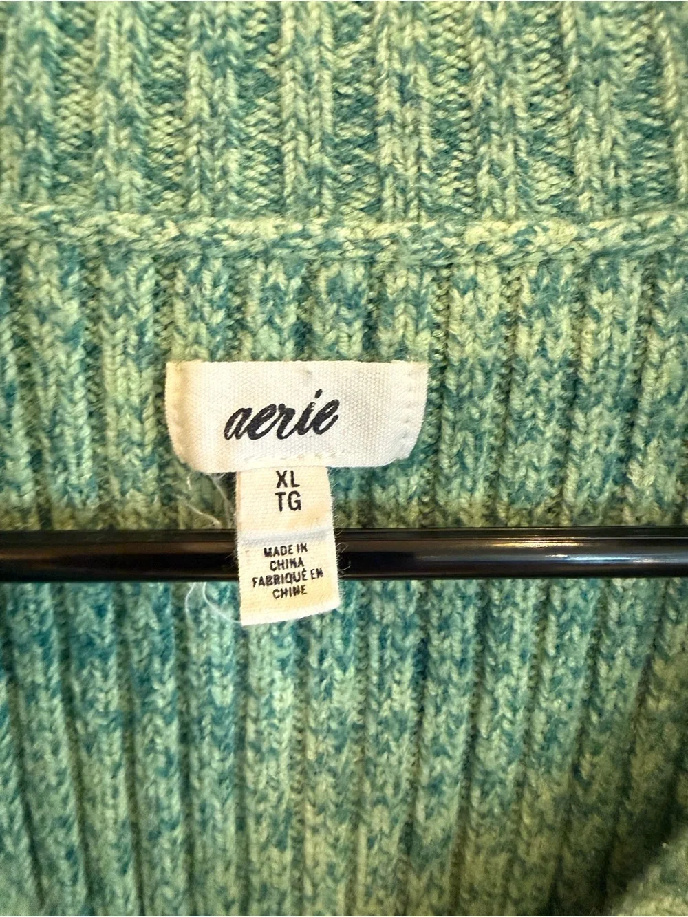 aerie Teal Ribbed Half‑Zip Turtleneck Sweater